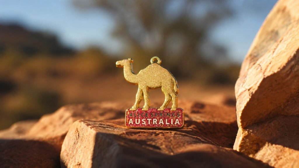 Australia Camel Travel Enamel Pin — front display view