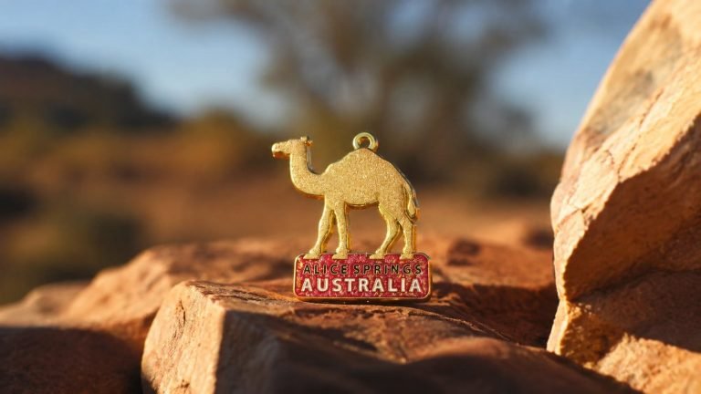 Australia Camel Travel Enamel Pin — front display view