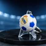 Blue-and-White Football Enamel Keychain — front display view