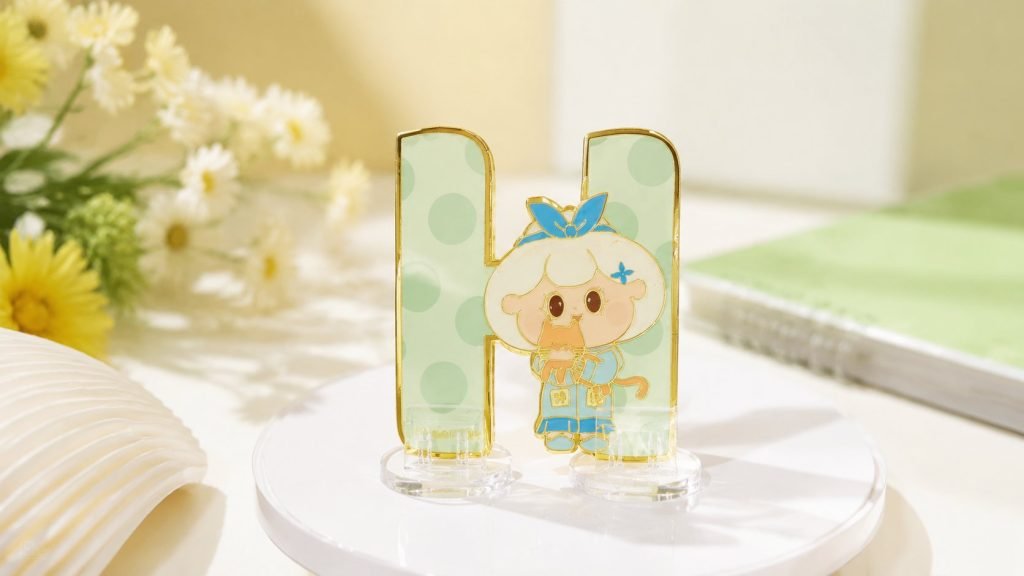 Bubble Tea Mascot Letter-H Enamel Pin — front display view