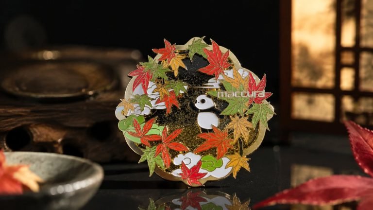 Canada Panda Maple Leaf Openwork Enamel Pin — front display view