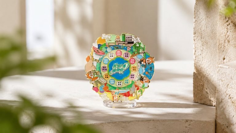 Chengdu Culture Icons Round Enamel Pin — front display view