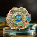 Chengdu Culture Icons Round Enamel Pin — angled detail view