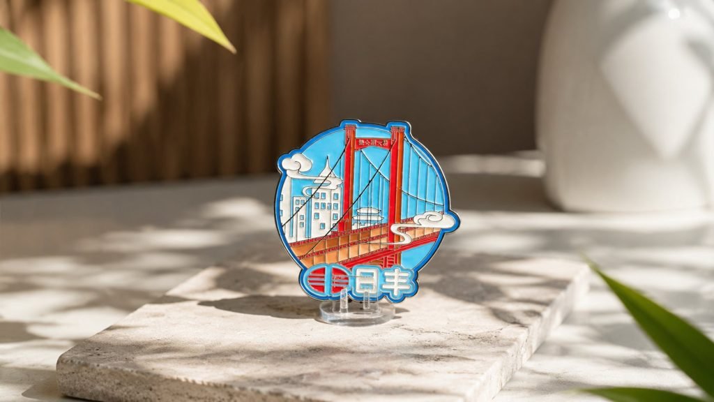 Chongqing Bridge Skyline Enamel Pin — front display view