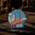 Chongqing Bridge Skyline Enamel Pin — angled detail view