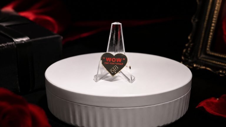 Customer Service Heart Enamel Pin — front display view