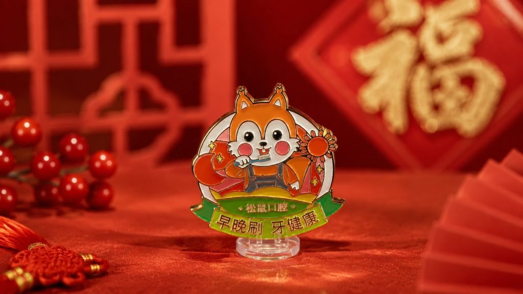 Dental Care Squirrel Mascot Enamel Pin — front display view