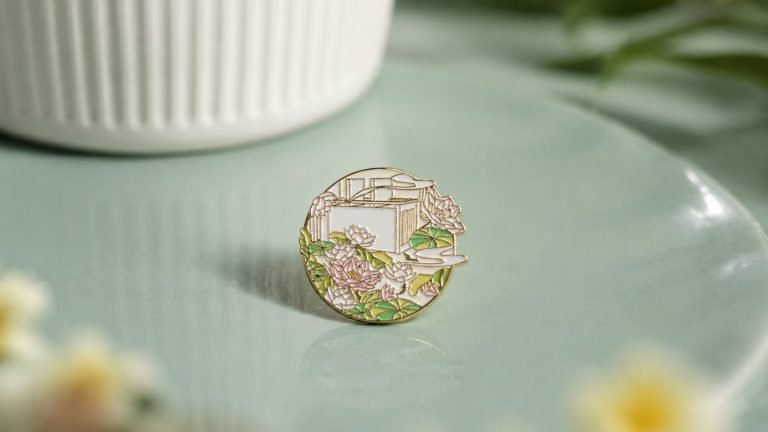 Garden Window Landscape Openwork Enamel Pin — front display view