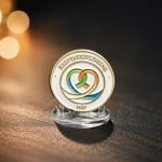 Healthcare Alliance Circular Enamel Pin — angled detail view