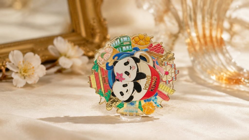 Hong Kong Panda Landmark Enamel Pin — front display view