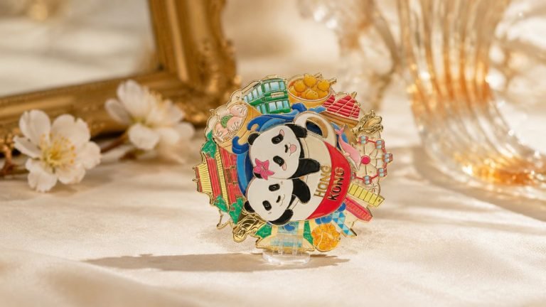 Hong Kong Panda Landmark Enamel Pin — front display view