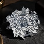 Nautical Compass and Harbor Relief Enamel Pin — presentation view