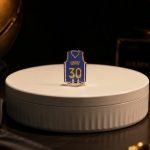 Number 30 Basketball Jersey Enamel Pin — angled detail view