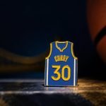 Number 30 Basketball Jersey Enamel Pin — presentation view
