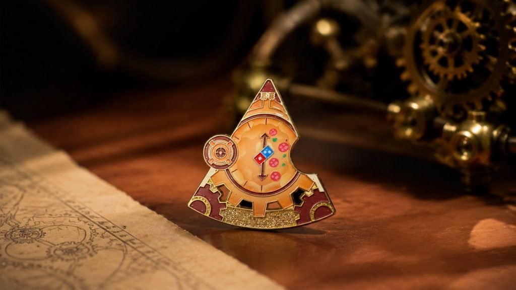 Orange Time-Travel Character Enamel Pin — front display view