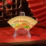 Palace Garden Folding Fan Enamel Pin — angled detail view