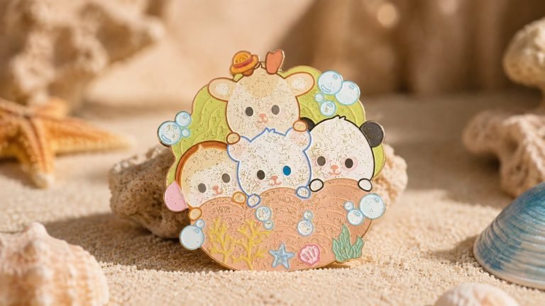 Pastel Beach Friends Character Enamel Pin — front display view