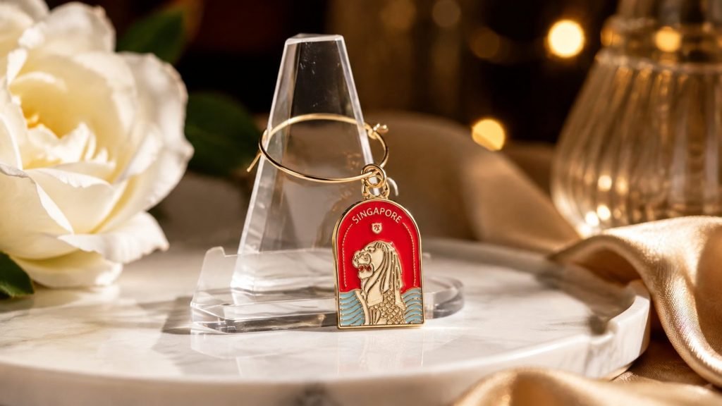 Roman Arch Travel Enamel Keychain — front display view