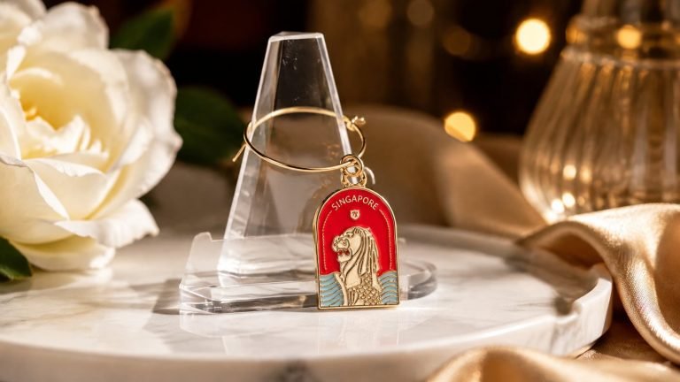 Roman Arch Travel Enamel Keychain — front display view