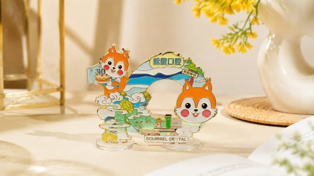 Squirrel Dental Clinic Layered Enamel Pin — front display view