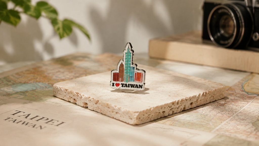 Taipei 101 I Love Taiwan Enamel Pin — front display view