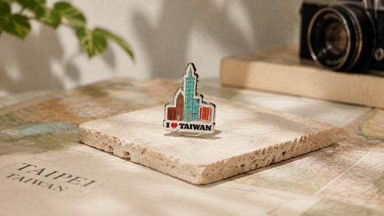 Taipei 101 I Love Taiwan Enamel Pin — front display view