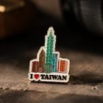 Taipei 101 I Love Taiwan Enamel Pin — angled detail view