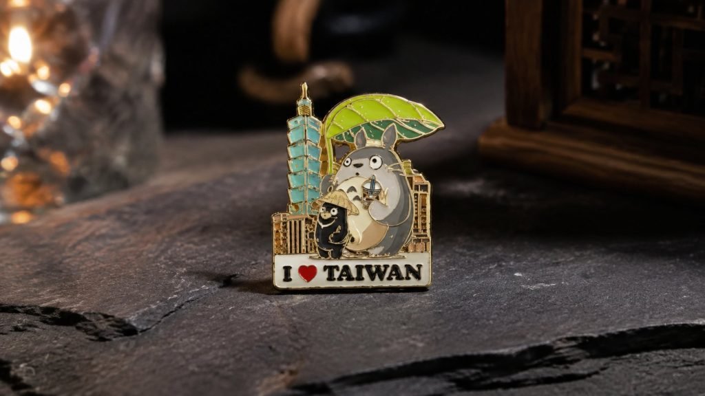 Taiwan 101 Cat Travel Enamel Pin — front display view