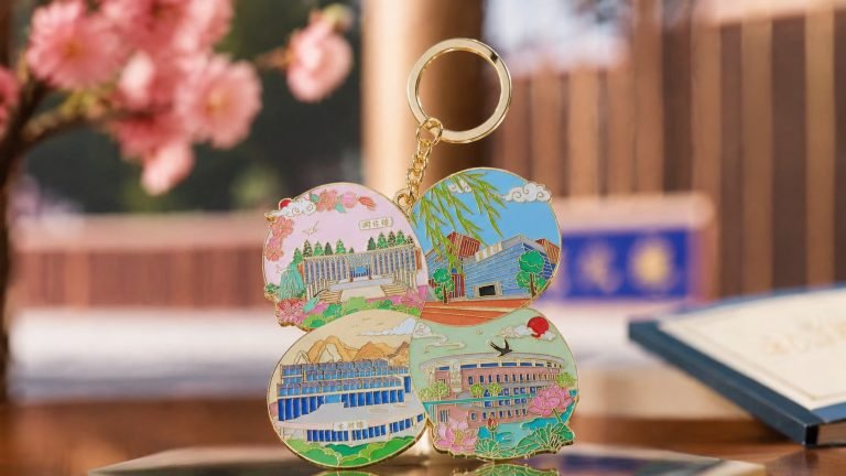 Taiwan Four-Landmark Clover Enamel Keychain — front display view