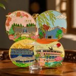 Taiwan Four-Landmark Clover Enamel Keychain — angled detail view