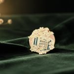 Twin Towers Floral City Enamel Pin — front display view