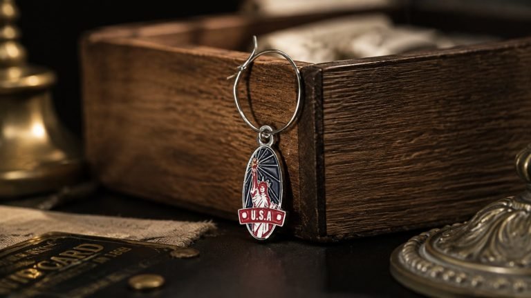 USA Space Shuttle Enamel Keychain — front display view