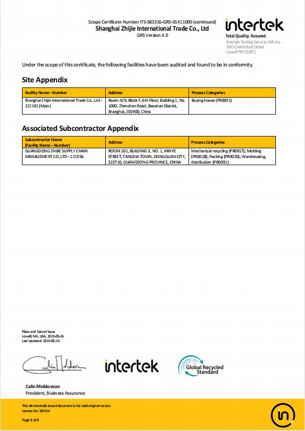 Intertek approved subcontractor record