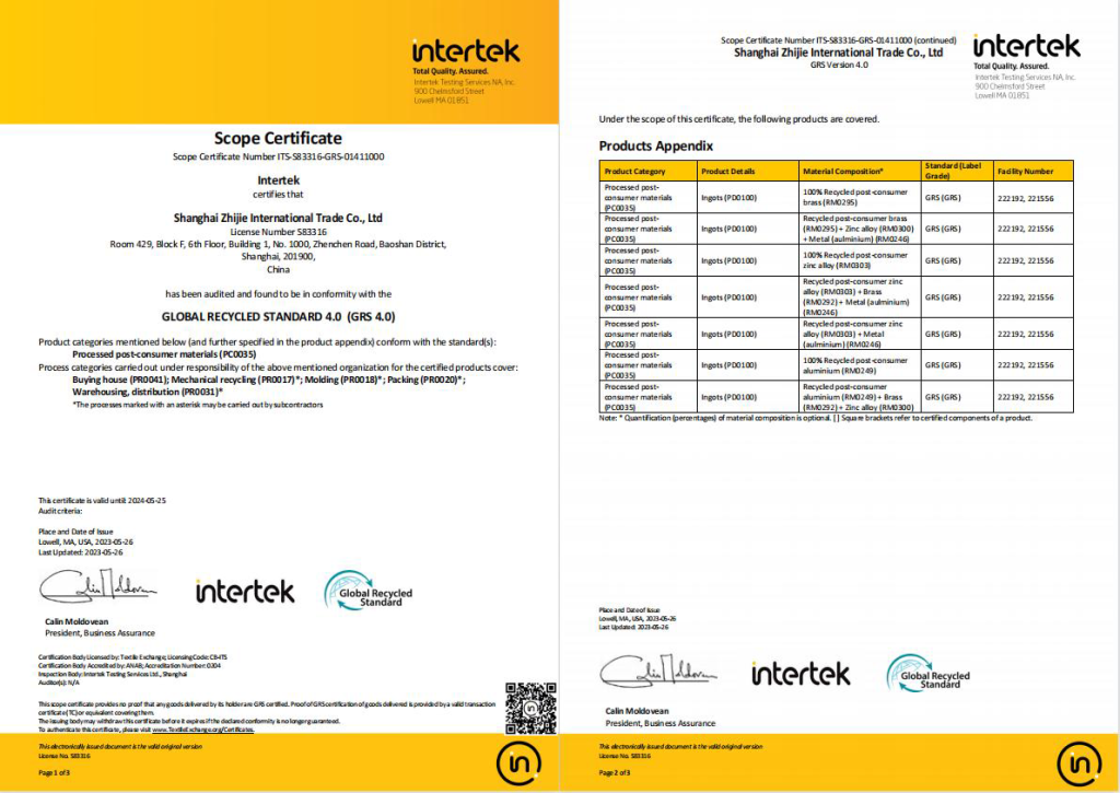 Intertek scope certificate and facility schedule