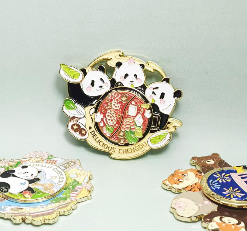 Panda Themed Enamel Pin manufactured metal product example